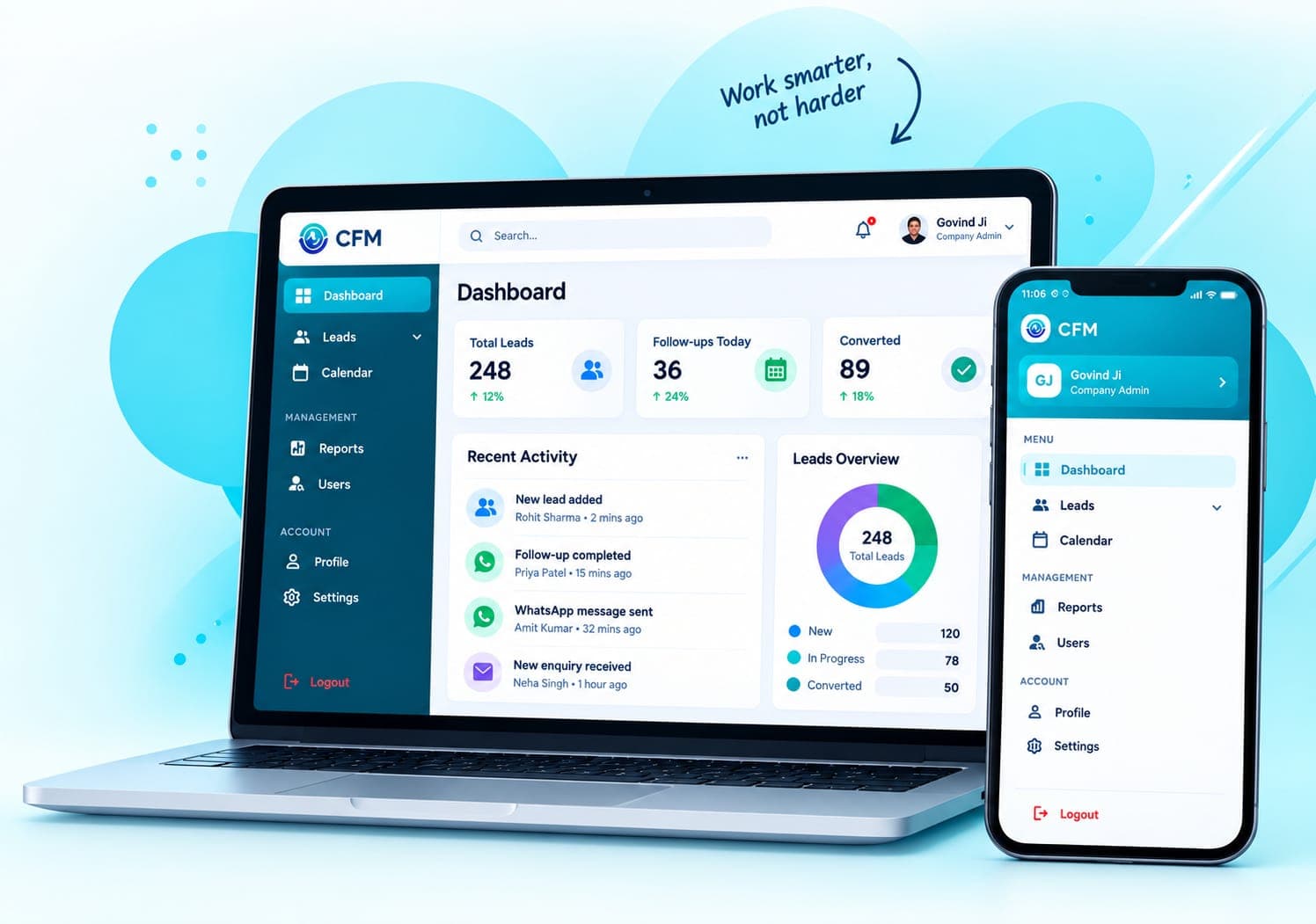 CFM dashboard on laptop and phone